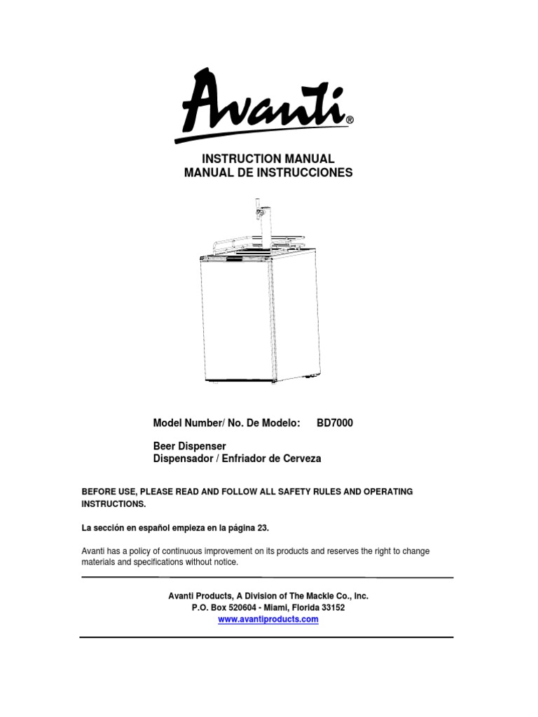 Avanti bd7000 User Manual PDF Ac Power Plugs And Sockets Tap (Valve)