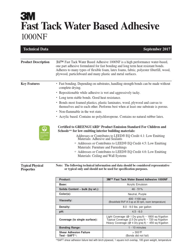 1000NF Water Based Adhesive TDS PDF Adhesive Legal Liability