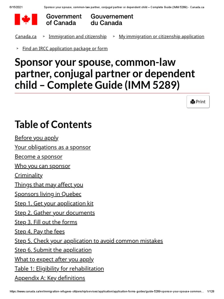 IMM 5289: Spousal Sponsorship Guide | PDF | Marriage | Travel Visa