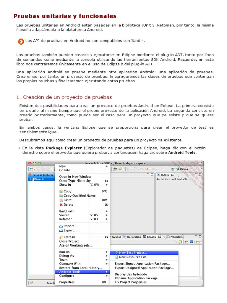 Guía de Pruebas Unitarias en Android | PDF | Eclipse (software ...