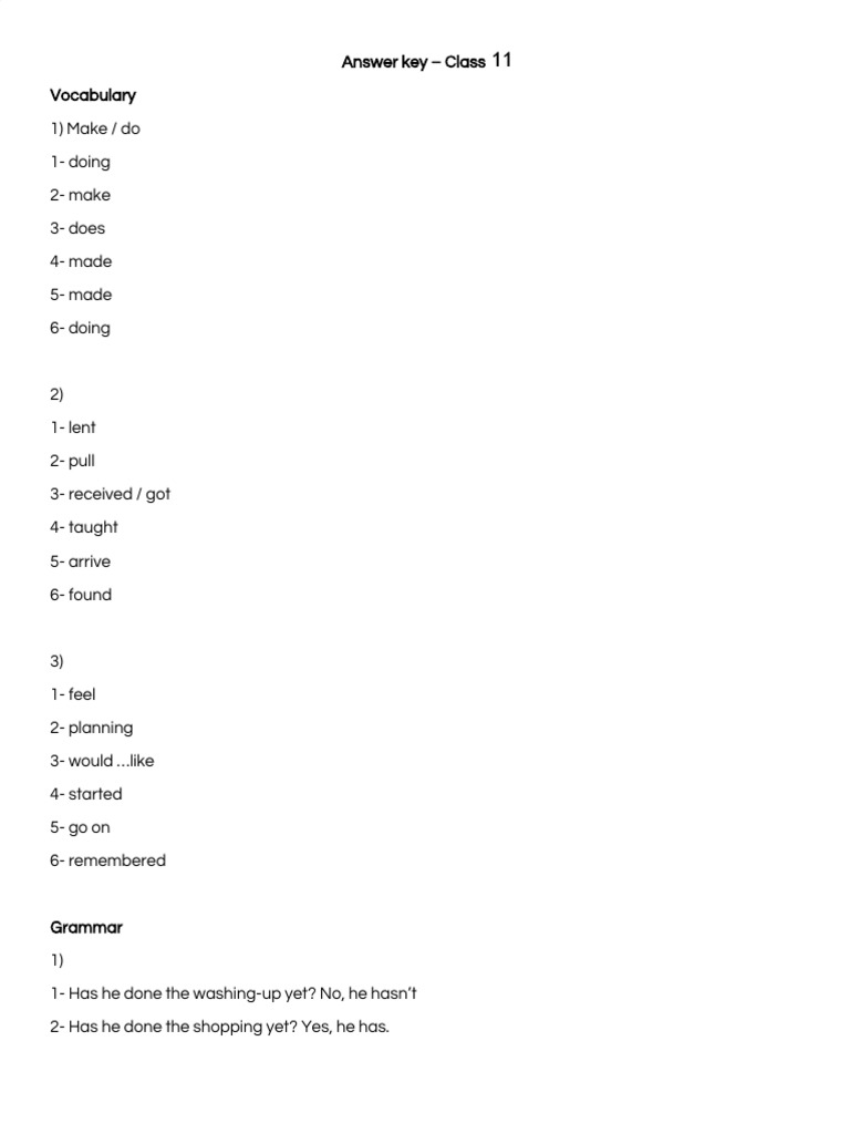 Answer Key - 3rd Year - Class 11 | PDF