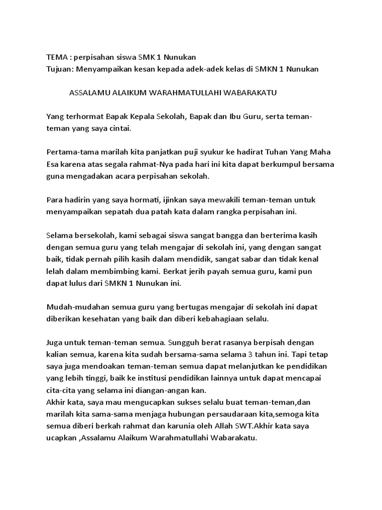 Contoh Pidato Sambutan Perpisahan Kelulusan Sekolah