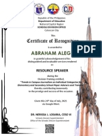 Certificate of Recognition Resource Speaker