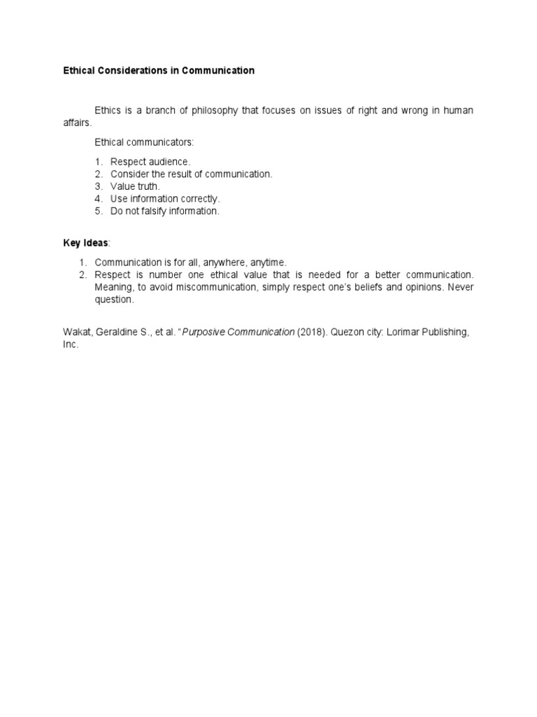 Ethical Considerations in Communication | PDF