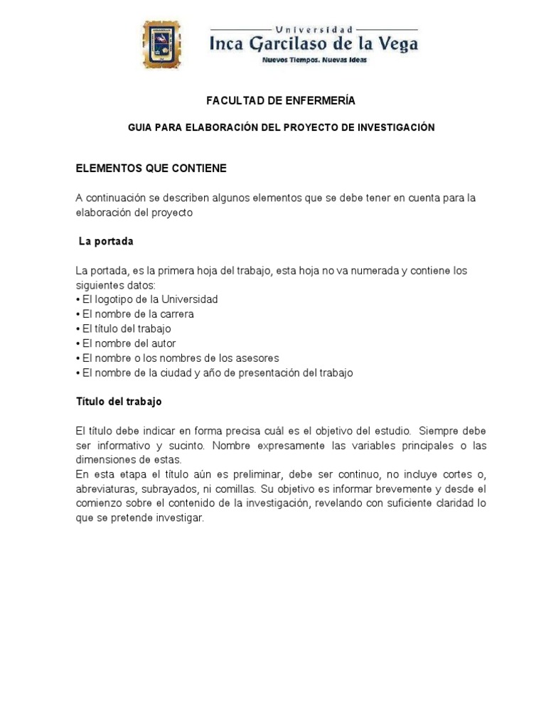 Guia para Proyecto de Investigacion Fe Uigv | PDF | Teoría | Concepto