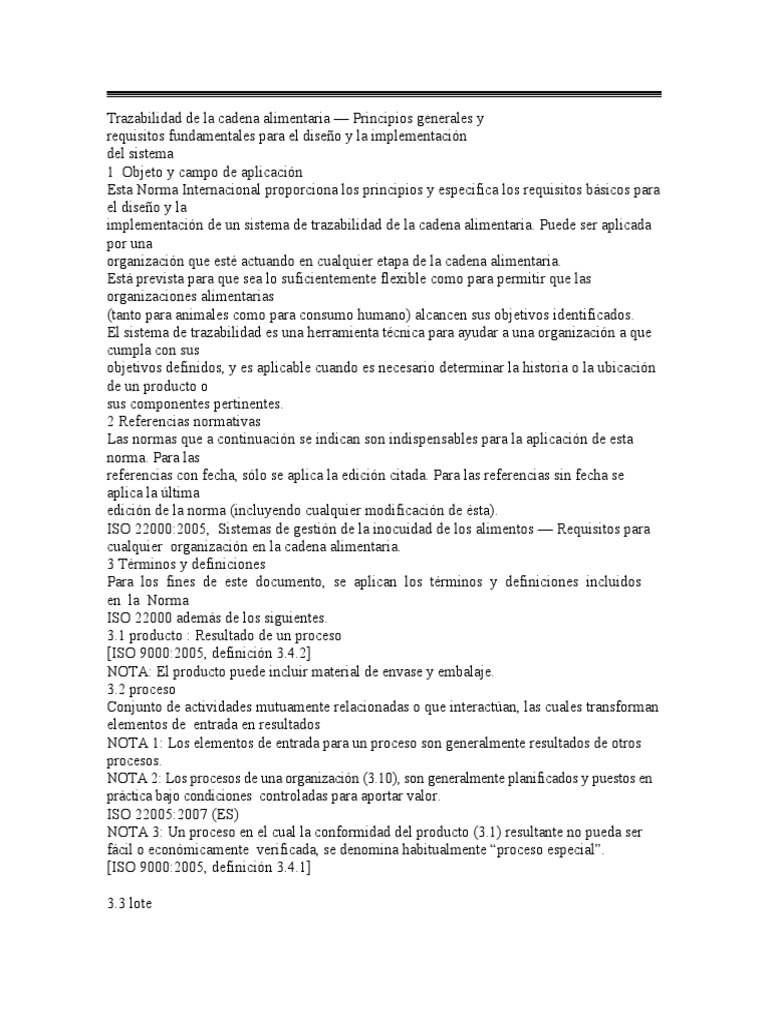 Trazabilidad en la cadena alimentaria ISO 22005 | PDF | Alimentos | Diseño