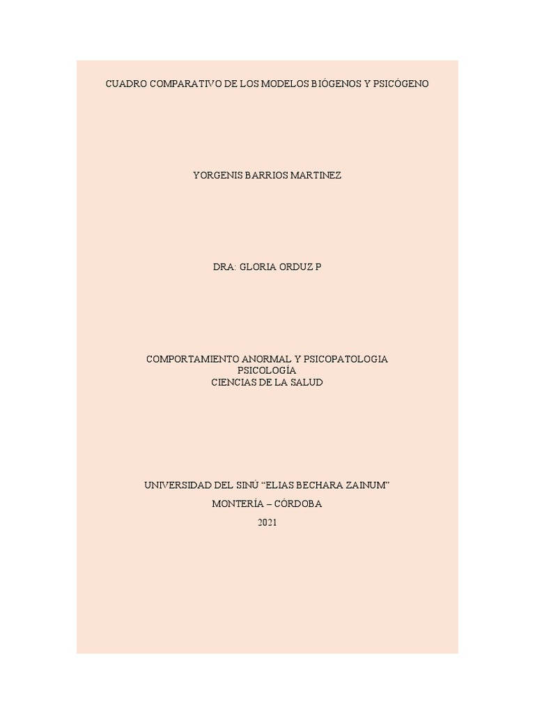 Cuadro Comparativo de Los Modelos Biogenos y Psicógeno | PDF | Sicología |  Trastorno mental