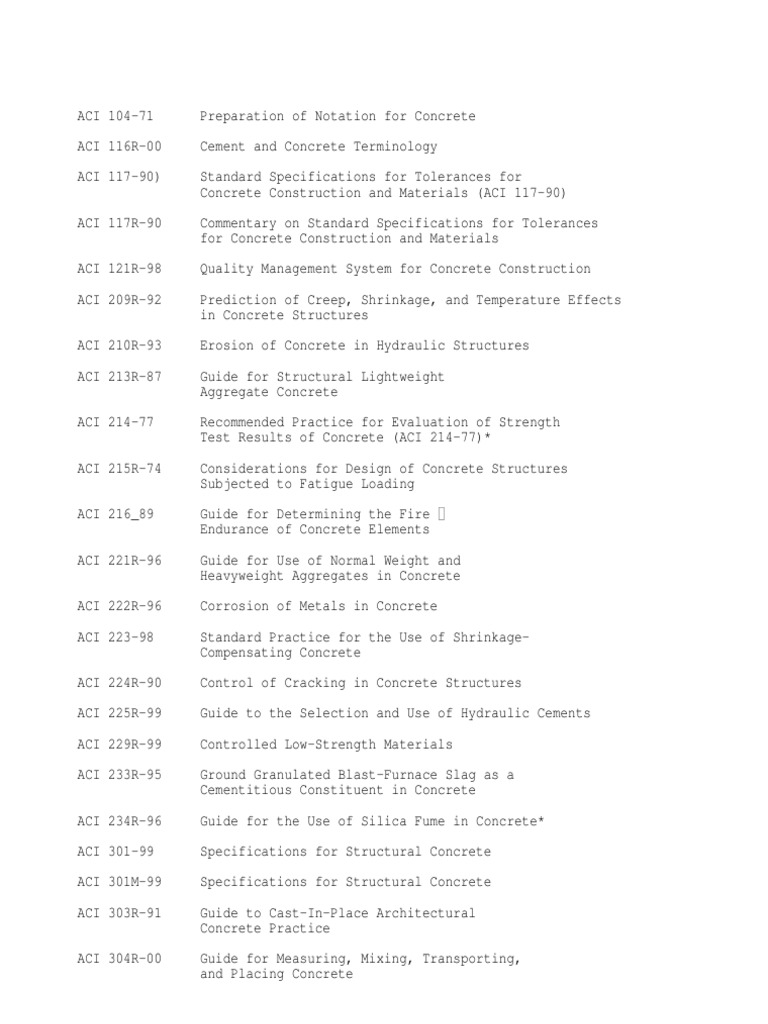 Aci Code List Reinforced Concrete Concrete