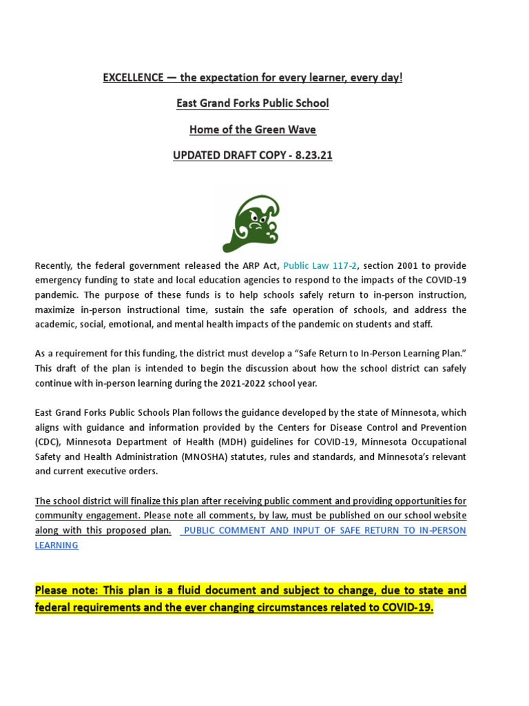 EGF Safe Return to In-Person Learning Plan | PDF | Schools | Health ...