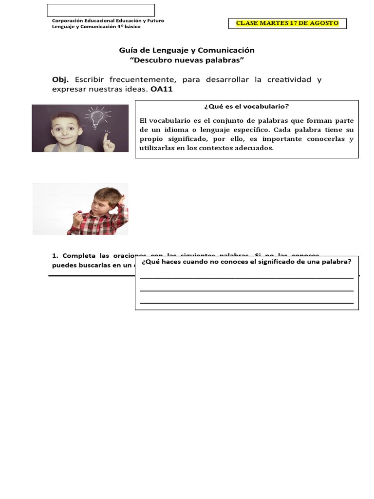 Guía de Lenguaje y Comunicación 1 | PDF | Artes del Lenguaje y ...