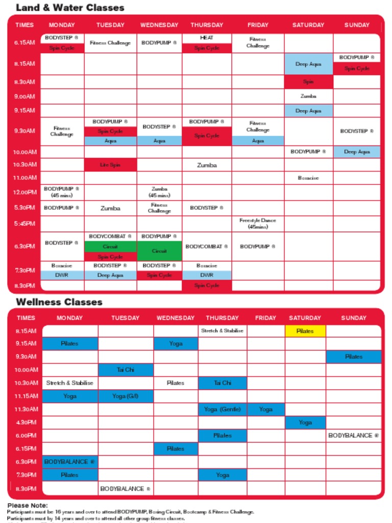 Group Fitness Timetable Effective 1 March 2011 | PDF | Aerobic Exercise ...
