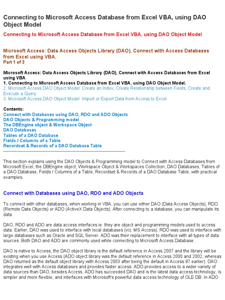 Connecting To Microsoft Access Database From Excel VBA, Using DAO ...