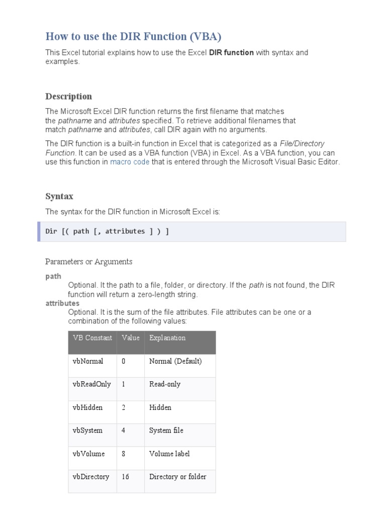 How To Use The DIR Function | PDF | Microsoft Excel | Computer File