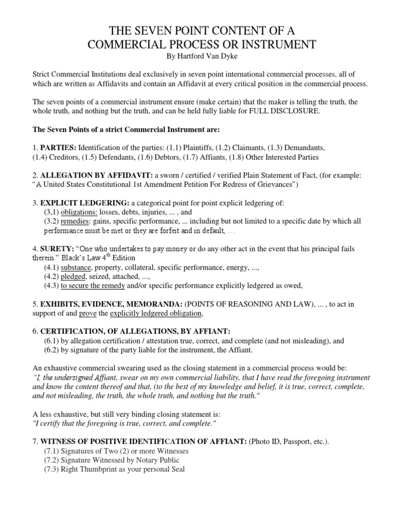 Seven Points of Commercial Instruments | PDF | Affidavit | Legal Remedy