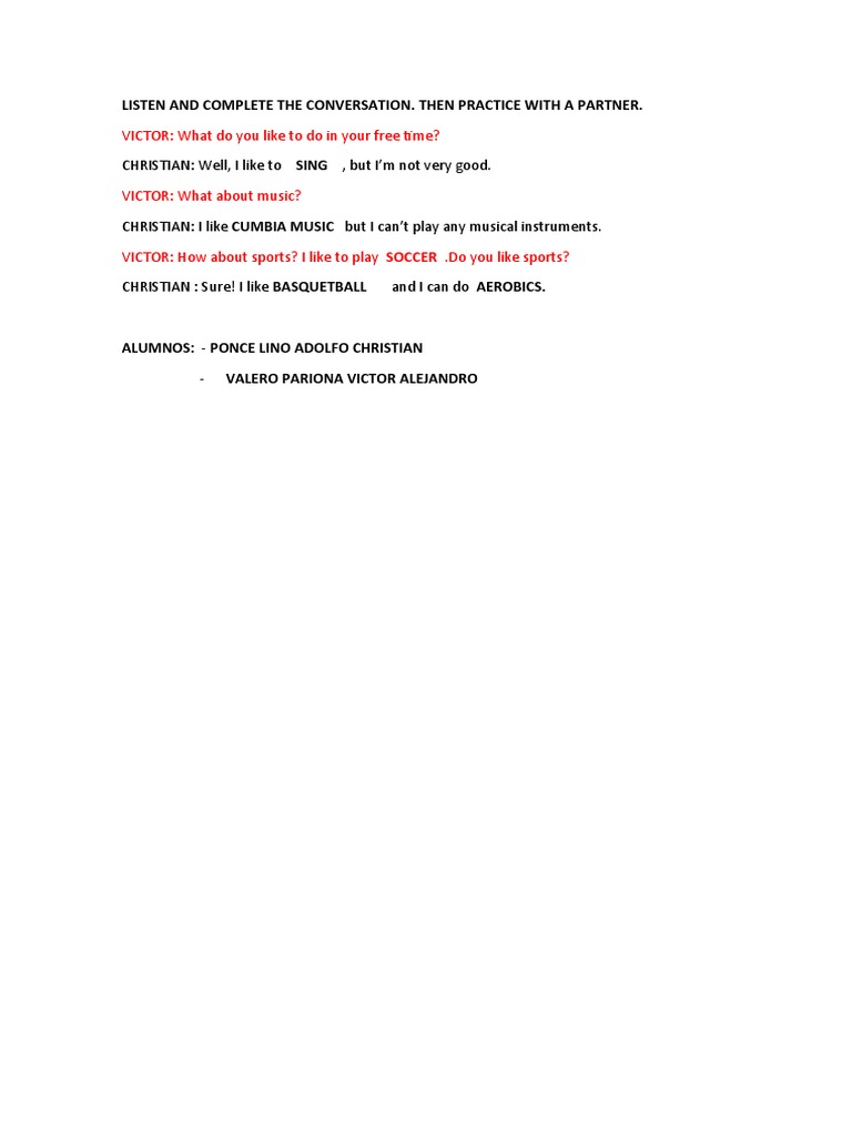 Complete the Conversation Practice | PDF