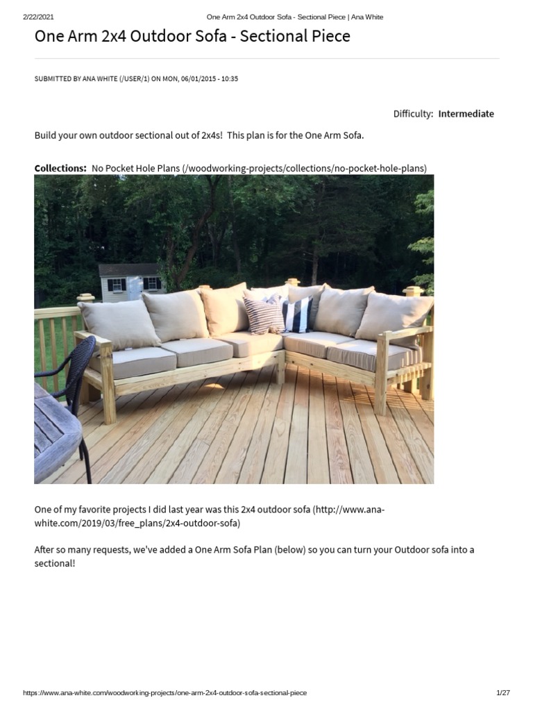 One Arm 2x4 Outdoor Sofa - Sectional Piece - Ana White | PDF | Building  Engineering | Procedural Knowledge, image size:768x1024