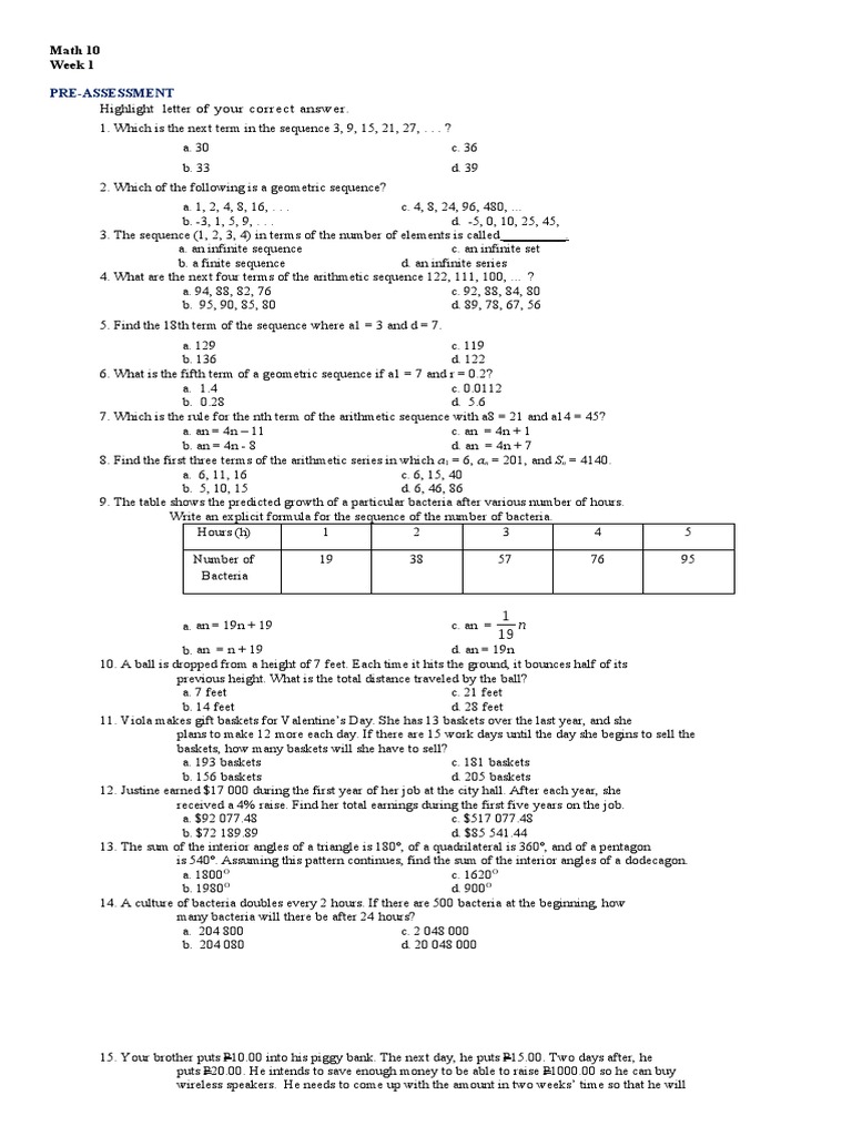 Week 1 Activities | Download Free PDF | Sequence | Mathematics