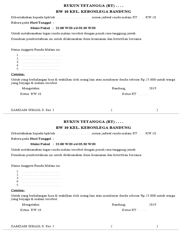 Jadwal Ronda Malam RW 10 Bandung | PDF | Kajian Bahasa Asing | Griya ...