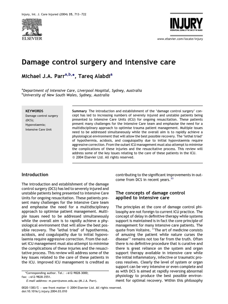 Damage Control Surgery in ICU Management | PDF | Coagulation | Platelet