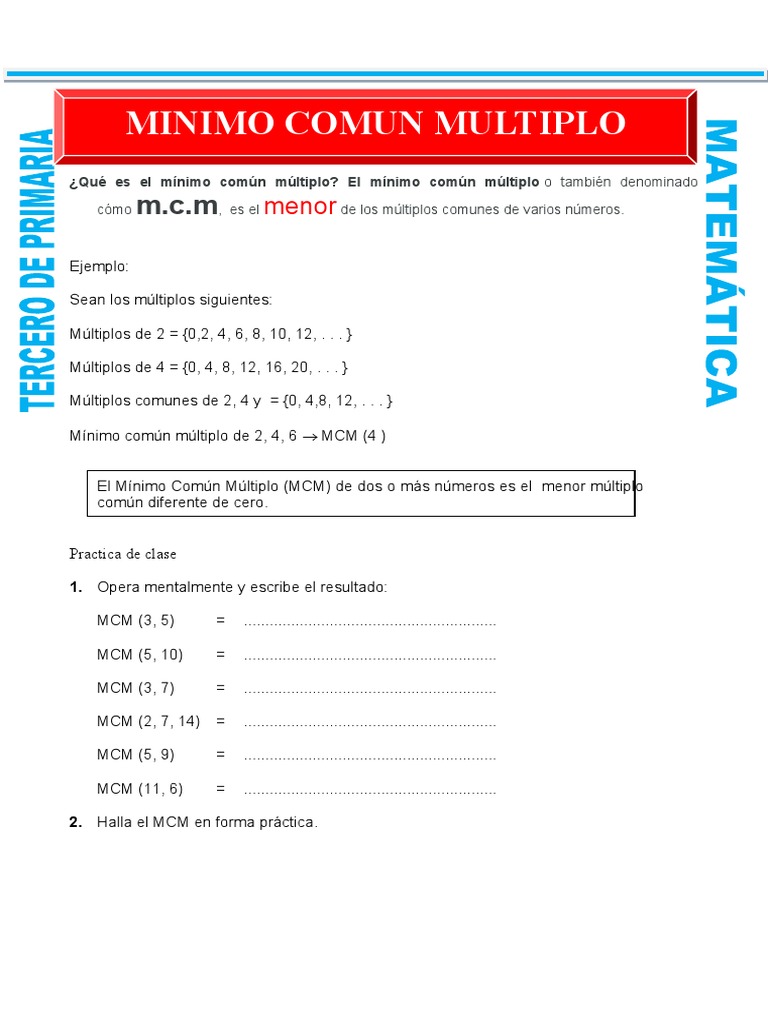 Minimo Comun Multiplo De 3 4 Y 5 Minimo Comun Multiplo para Tercero de Primaria | PDF | Matemáticas
