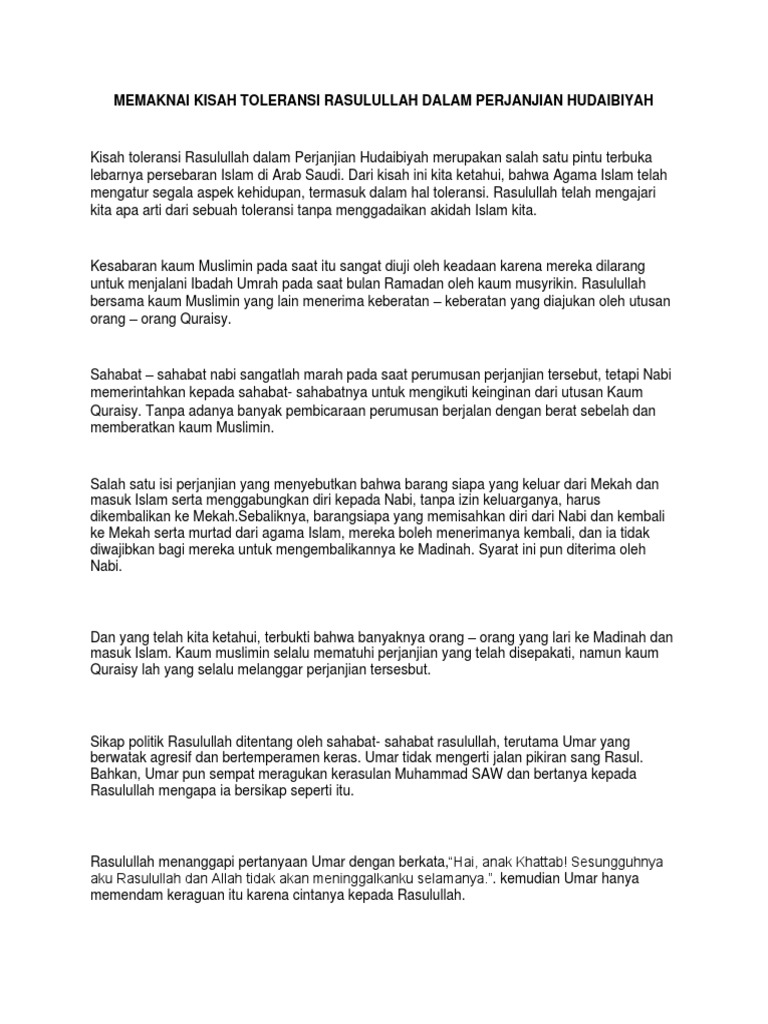 Toleransi Perjanjian Hudaibiyah 2 Pdf