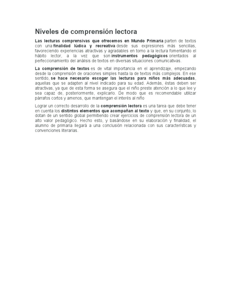 Niveles de Comprensión Lectora | PDF
