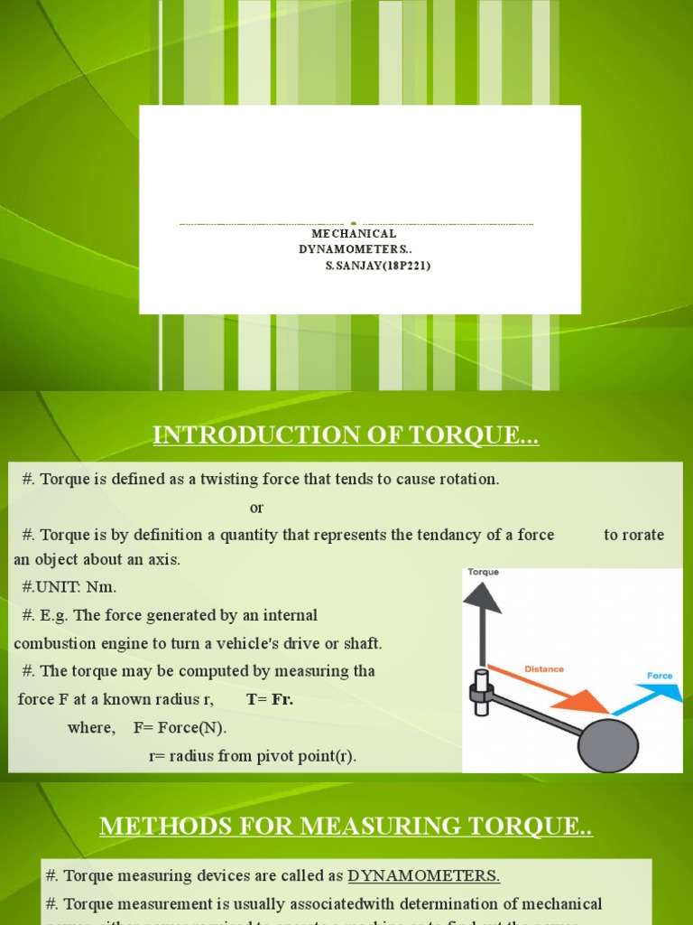 Torque Measurement... Mechanical Dynamometers.. S.SANJAY (18P221