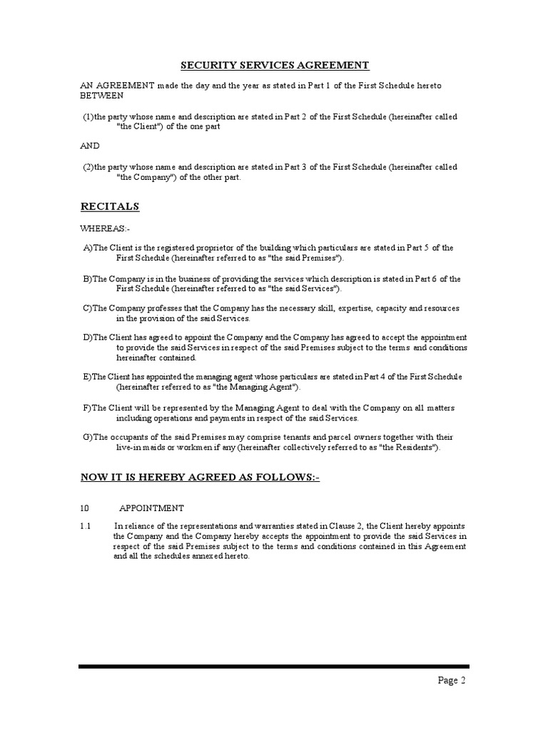 Security Services Agreement Template | PDF | Indemnity | Private Law