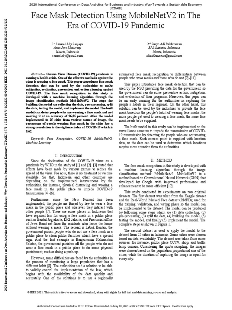Face Mask Detection Using in The Era of COVID19 Pandemic PDF