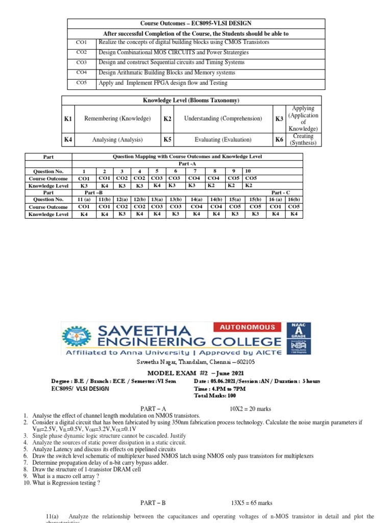 Vlsi Model Question Paper 1 (June 2021) PDF Logic Gate Electronic