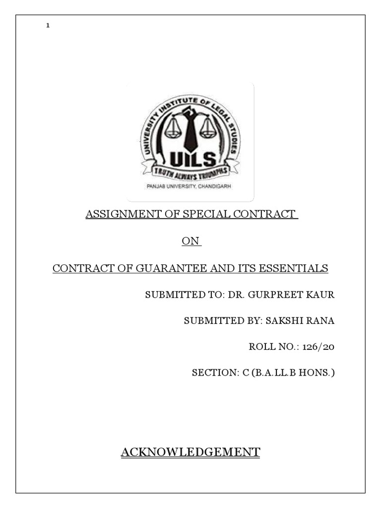 Contract of Guarantee and Its Essentials PDF Guarantee Law Of