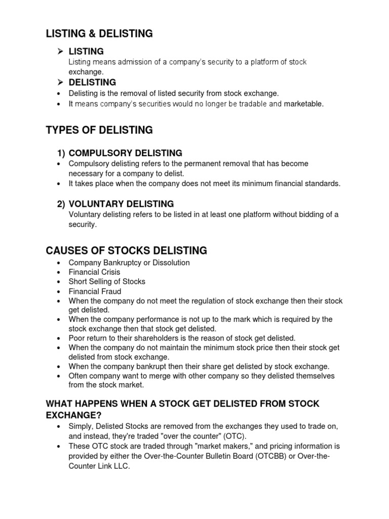 Listing & Delisting PDF Stocks Over The Counter (Finance)