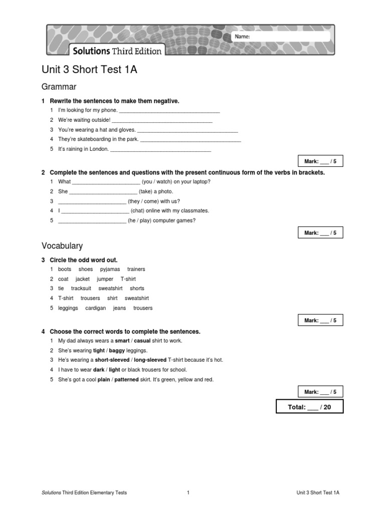 Unit 3 Short Test 1A: Grammar | PDF | Language Arts & Discipline ...
