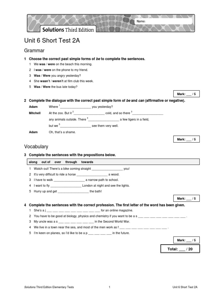Unit 6 Short Test for Solutions 3rd Ed. | PDF | Linguistics | Human ...