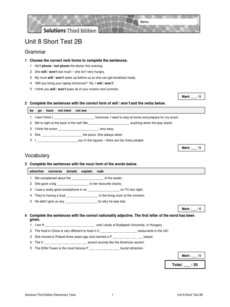 Unit 8 Short Test 2B Solutions | PDF | Language Families | Language ...