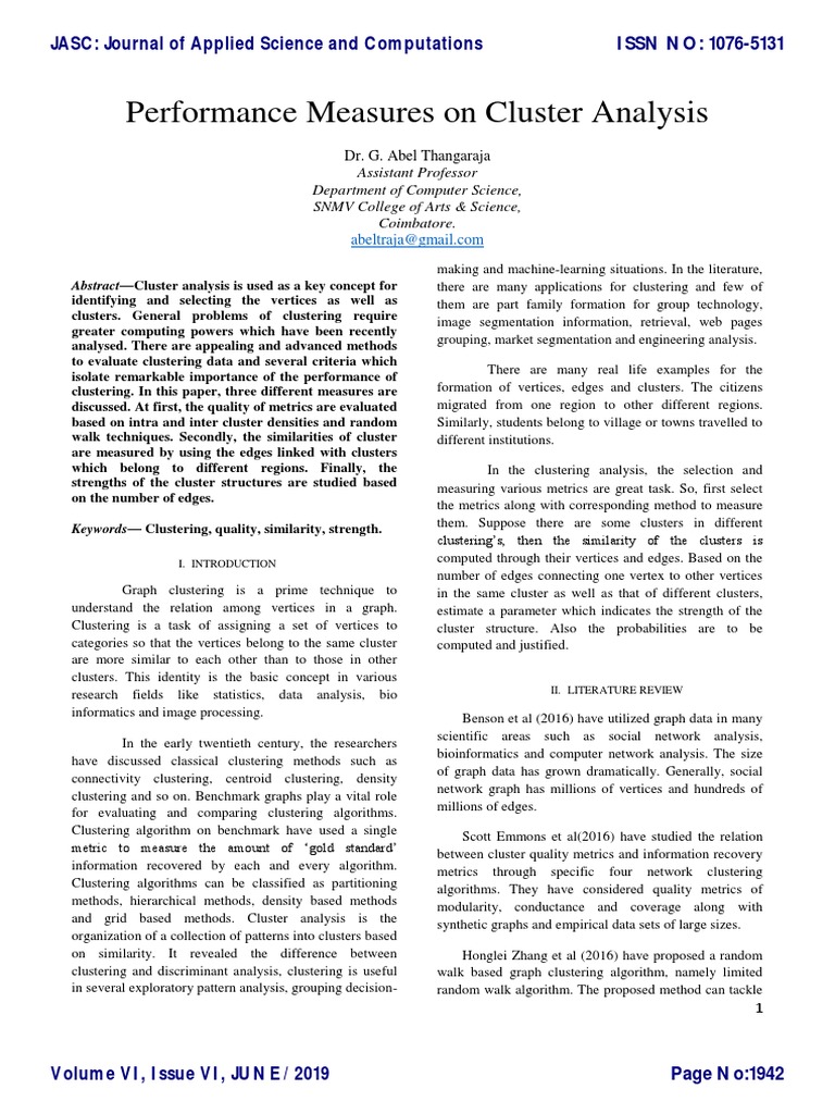 Cluster Analysis Performance Metrics | PDF | Cluster Analysis | Vertex ...