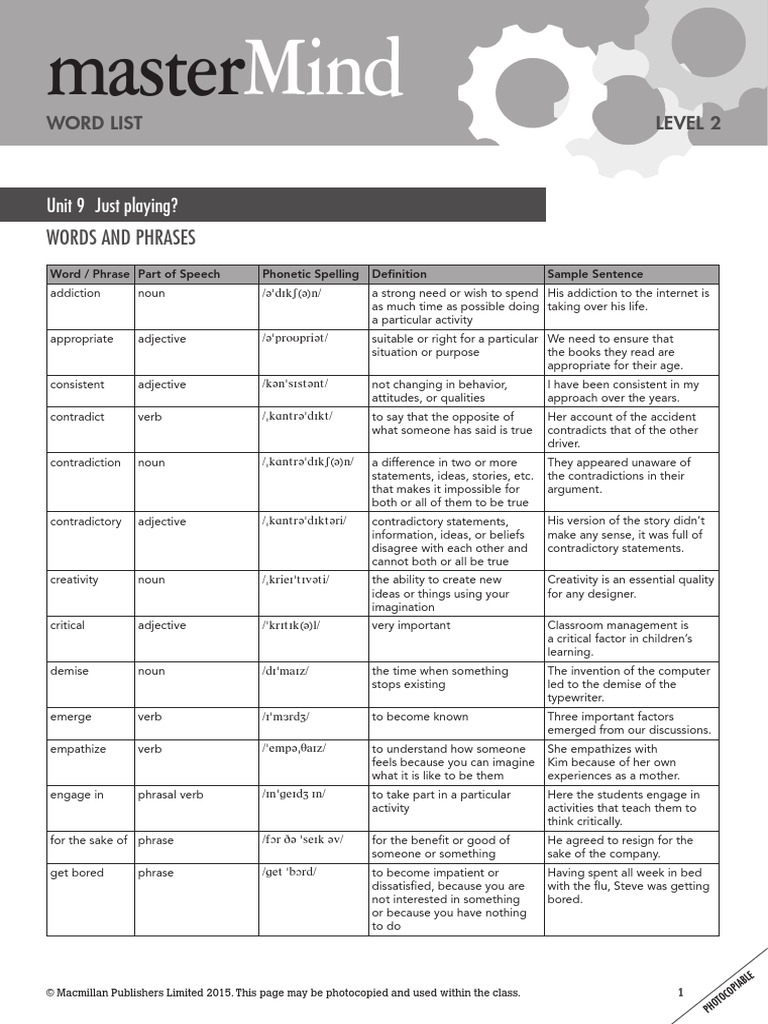Mastermind 2 Unit 9 Wordlist | PDF | Adjective | Noun