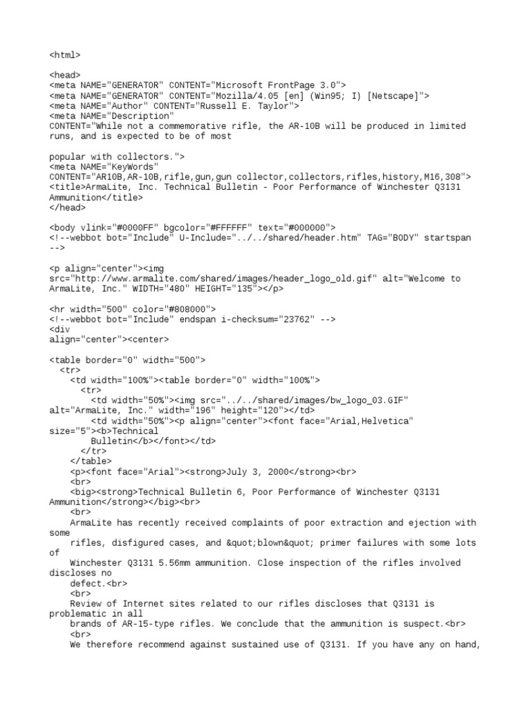 Poor Performance of Winchester Q3131 Ammunition tb6 PDF Military