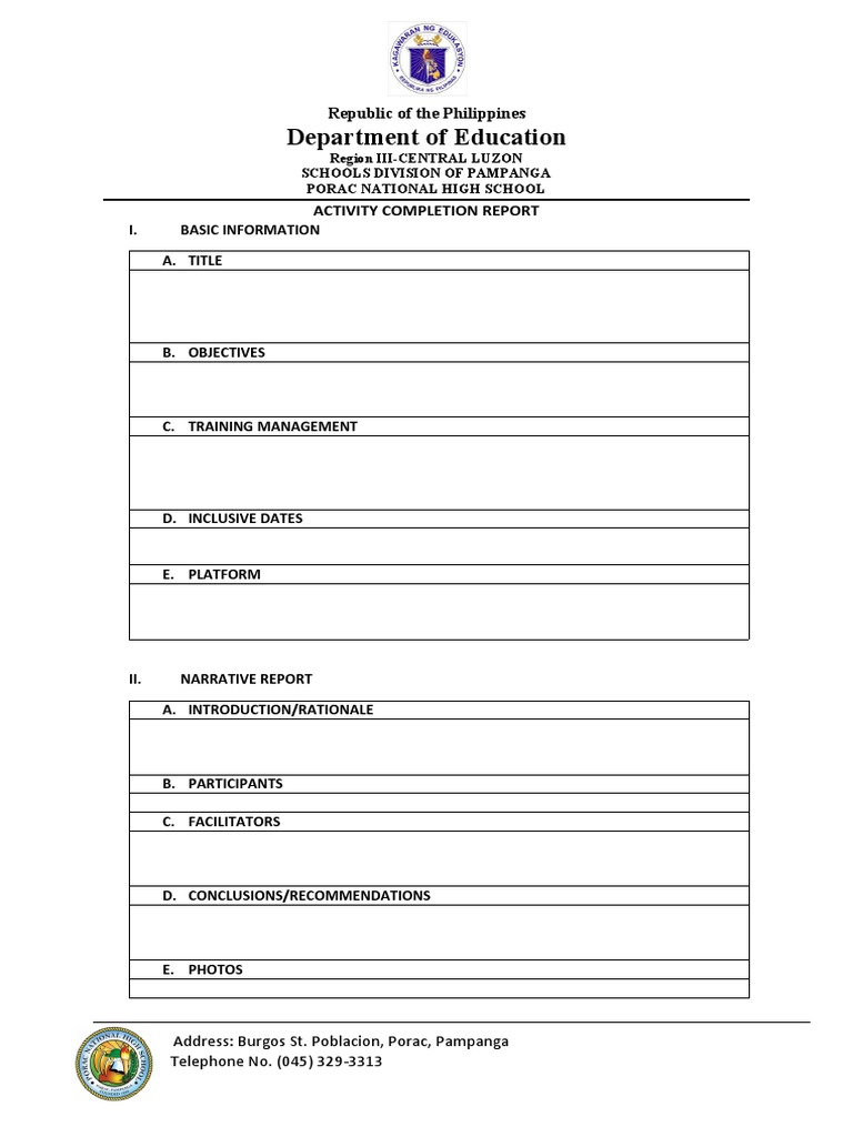 Porac National High School Activity Report | PDF