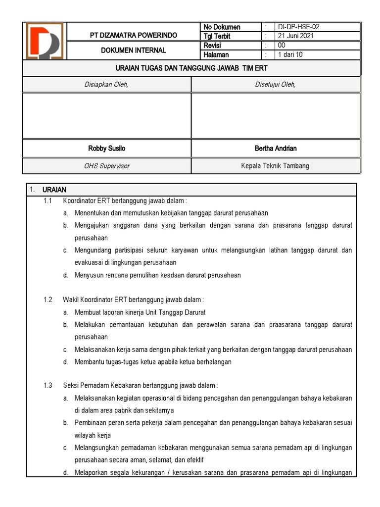 Tugas dan Tanggung Jawab Tim ERT | PDF
