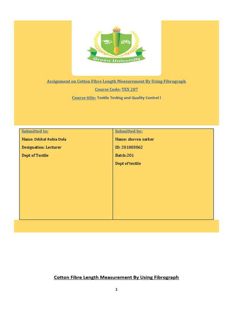 Assignment Name Assignment On Cotton Fibre Length Measurement by Using