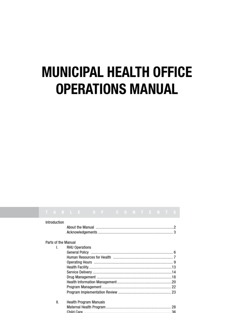 MHO Operations Manual | PDF | Nursing | Midwife