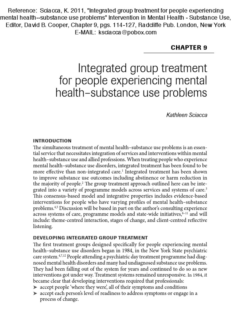 Integrated Group Treatment For People Experiencing Mental Health ...