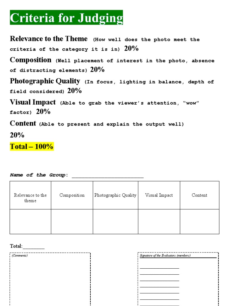Photography Contest Judging Criteria | PDF | Business