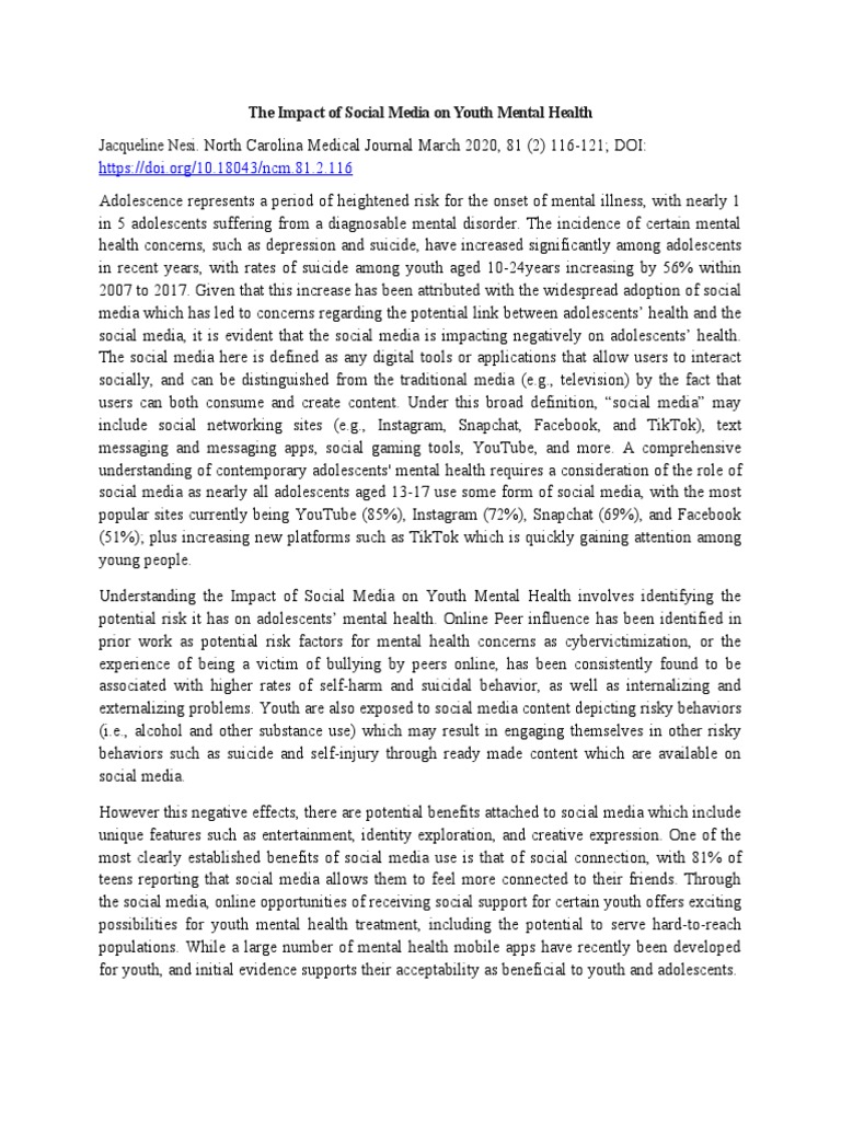 Social Media's Impact on Youth Mental Health | PDF | Popular Culture ...