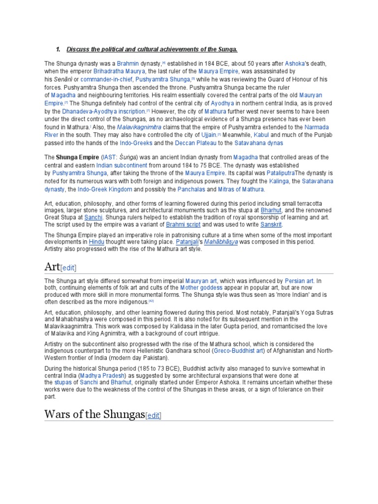 Pushyamitra Shunga and the Shunga Empire | PDF | Ancient India