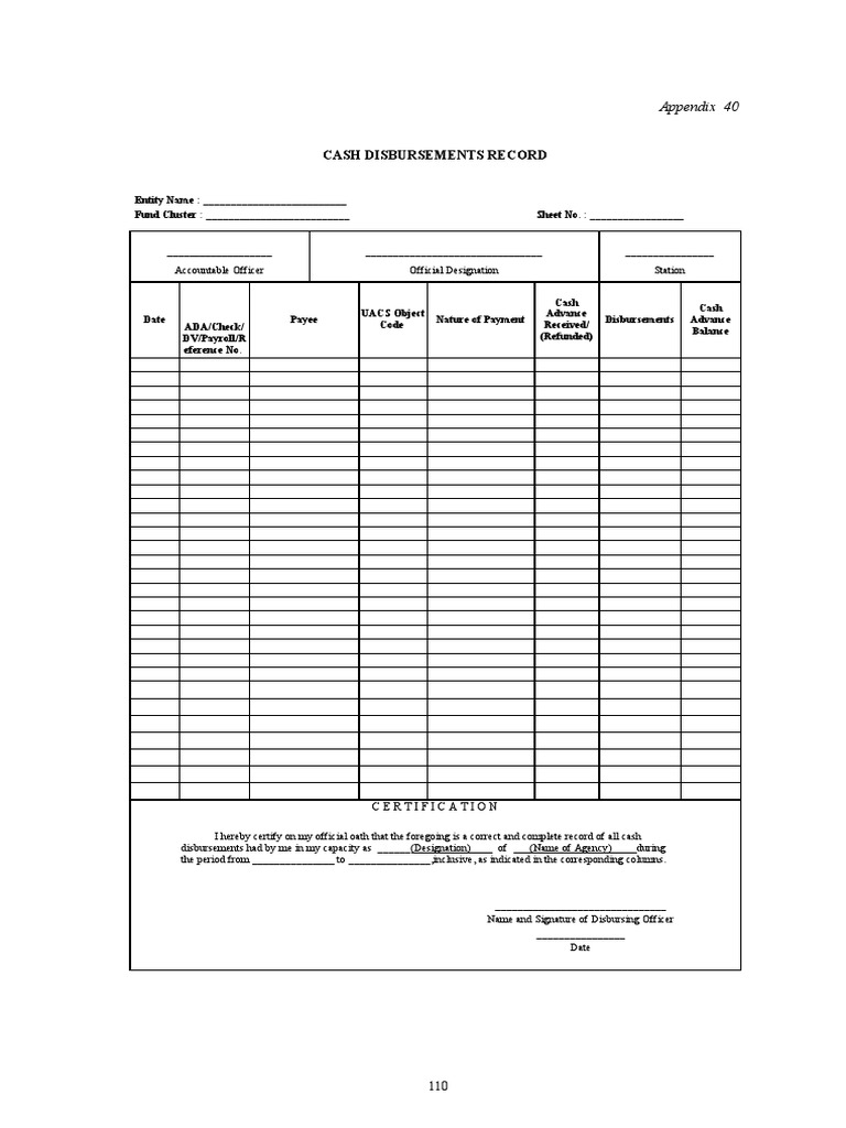 Cash Disbursements Record Template | PDF