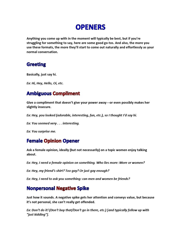 Effective Daygame Openers List | PDF | Language Arts & Discipline ...