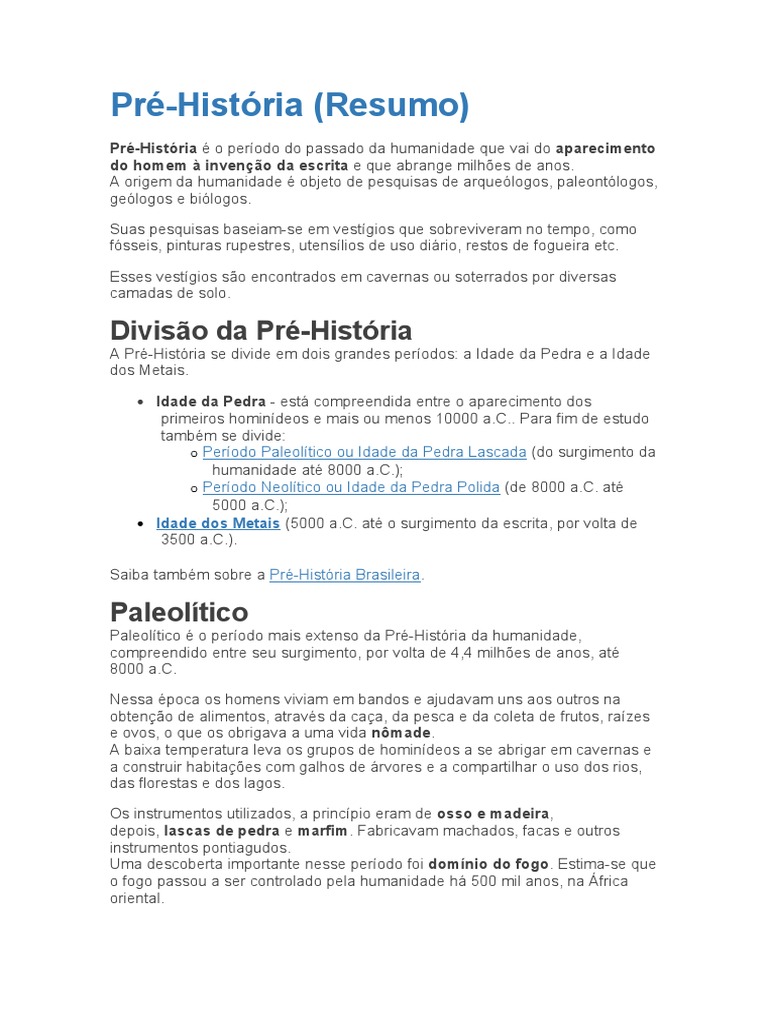 Divisão Da Pré-História | PDF | Paleolítico | Neolítico