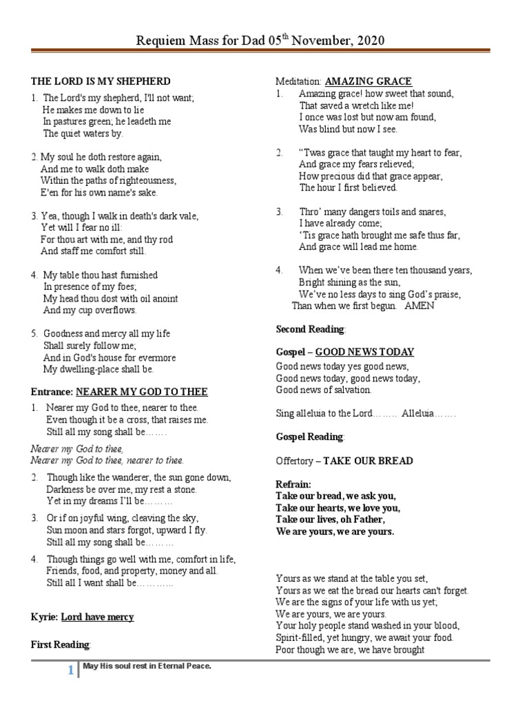 Requiem Mass Program - 5th Nov | PDF | Religious Behaviour And Experience